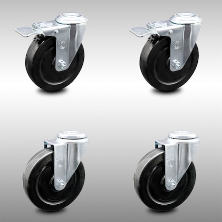 Service Caster 5 Inch SS Hard Rubber Wheel Swivel Bolt Hole Caster Set with 2 Total Lock Brakes SCC-SSBHTTL20S514-HRS-2-S-2